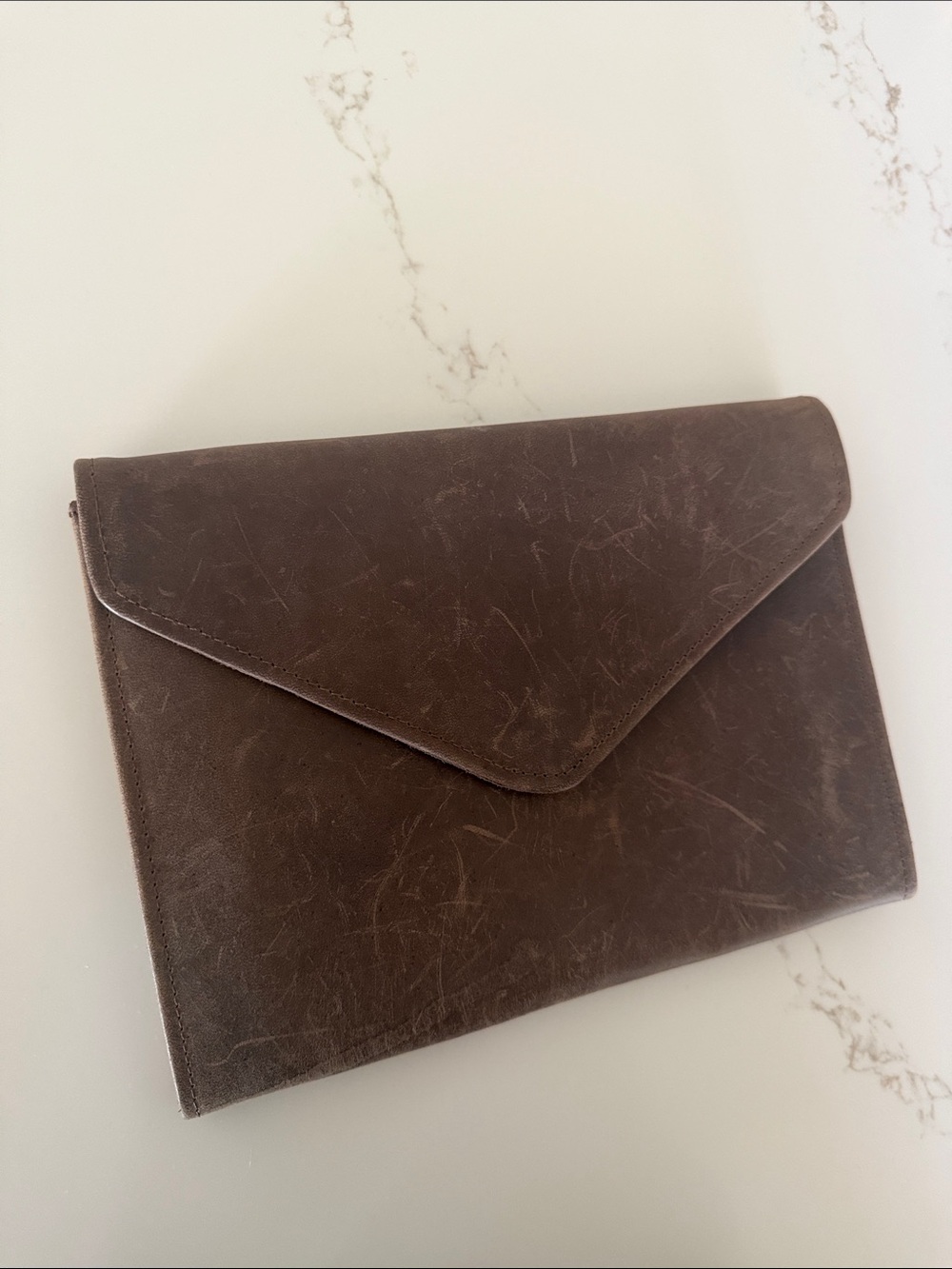 Sleek Brown Leather Envelope Clutch